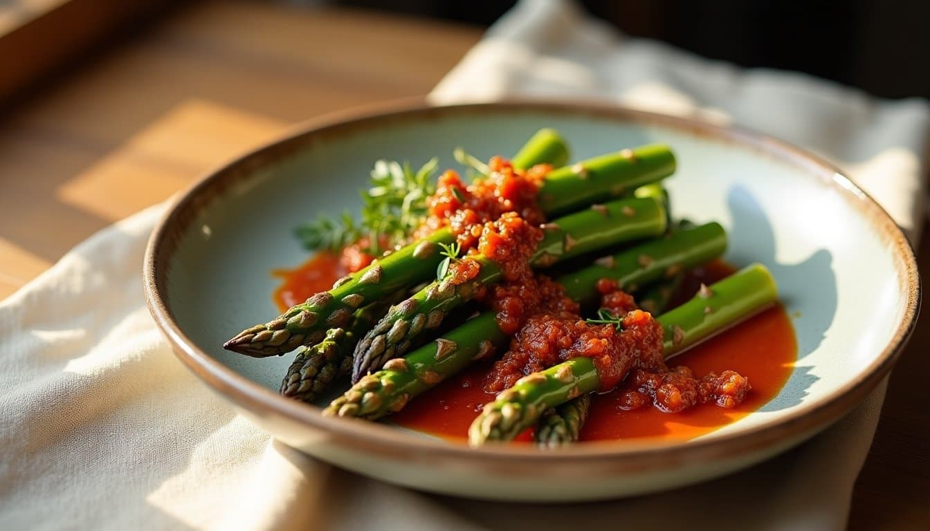 Charred Asparagus Harissa Hot Sauce with Smoked Preserved Lemon
