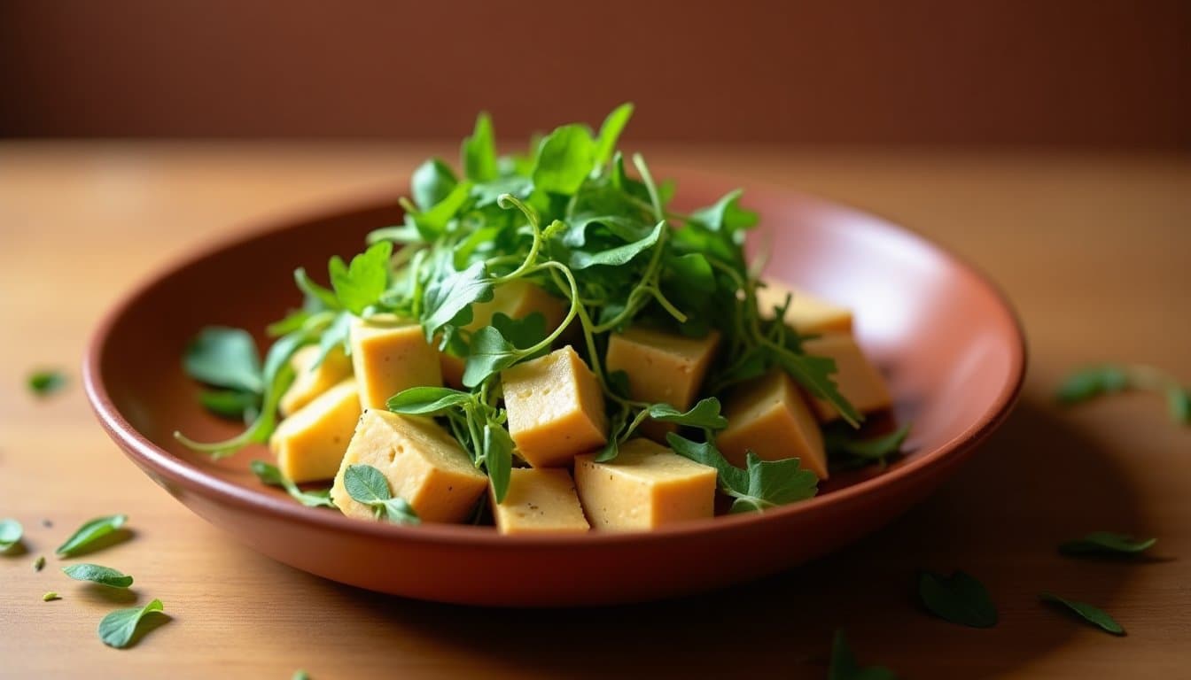 Fermented Tofu & Watercress Salad with Pickled Ramps and Sesame Oil