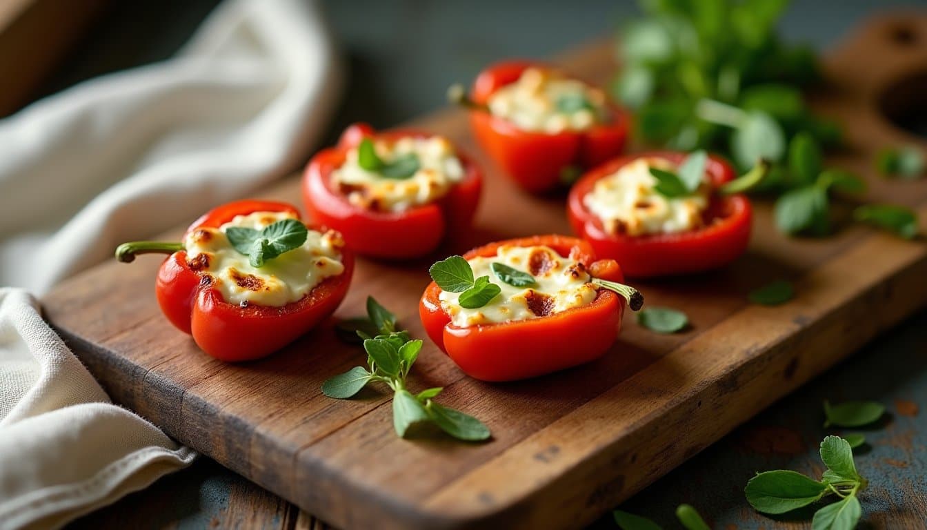 Grilled Ramp & Cream Cheese Stuffed Mini Peppers with Hot Honey Glaze
