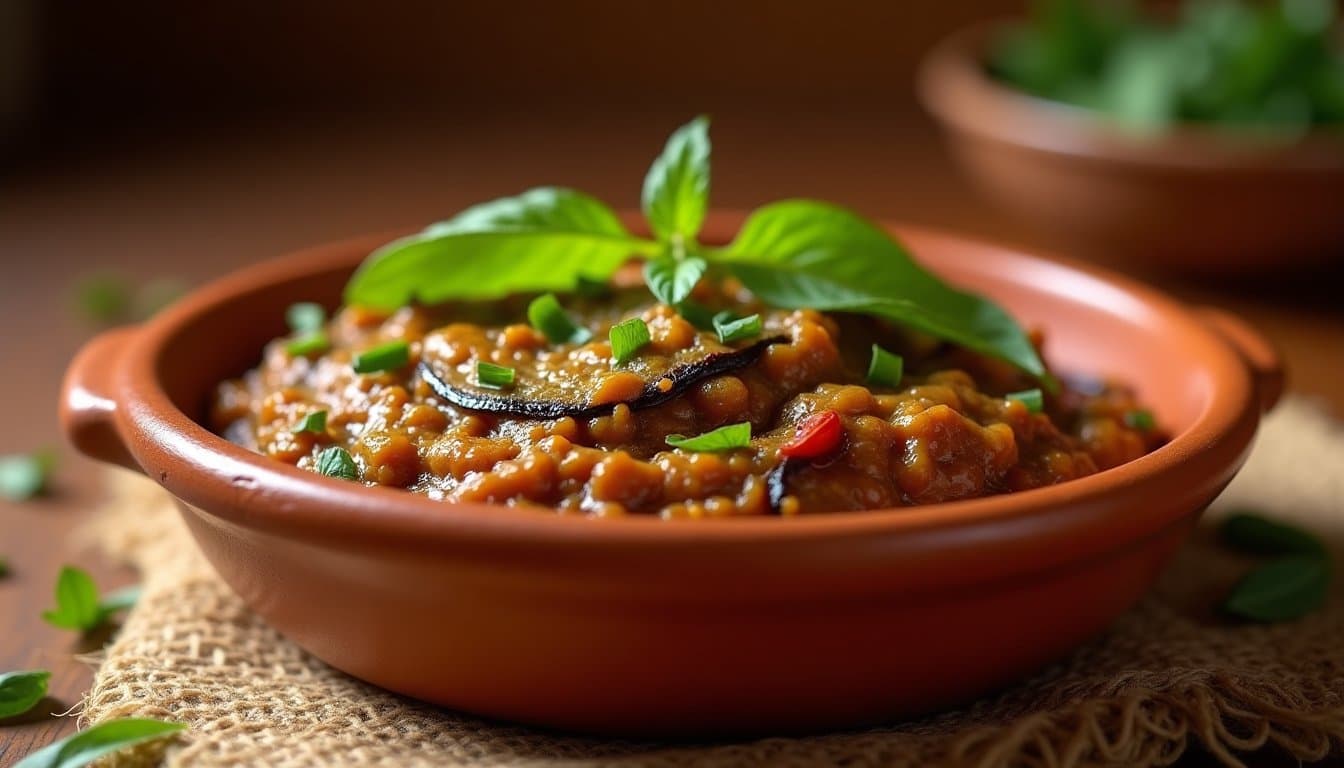 Kashk-e Bademjan Roasted Eggplant Dip with Ramp Oil and Wok-Charred Walnuts