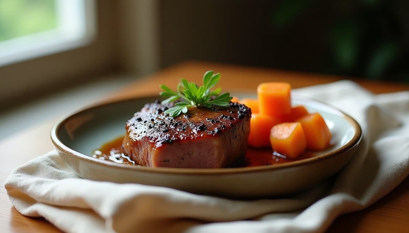 Koji-Marinated Lamb Shoulder with Spring Pea Purée and Ramp Salsa Verde