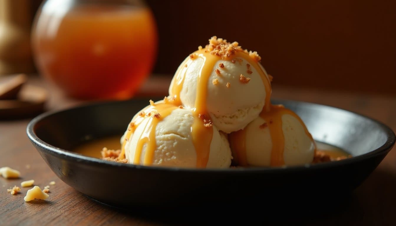 Morel Mushroom Salted Caramel Ice Cream with Georgian Hazelnut Brittle