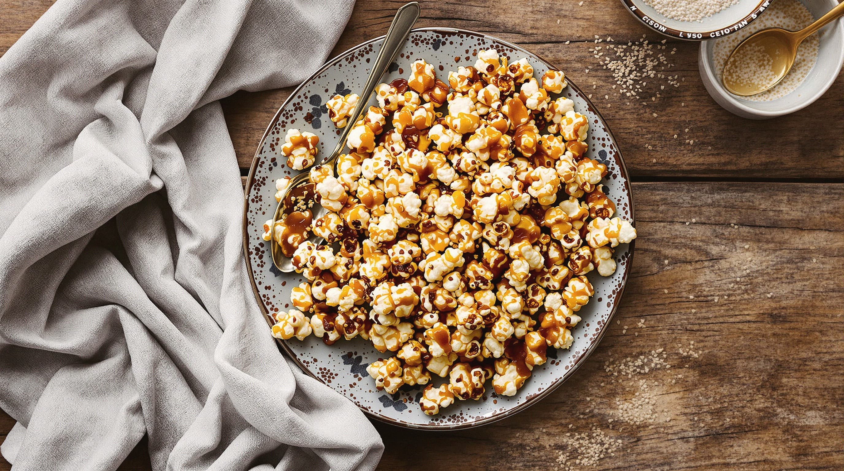 Nori Miso Caramel Popcorn with Sesame and Cracked Black Pepper