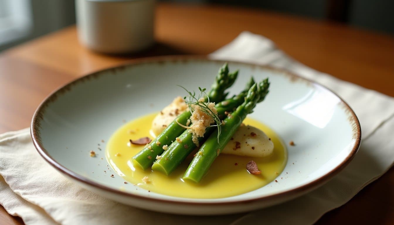 Poached Asparagus Yuzu Sake Spritz with Elderflower and Mint
