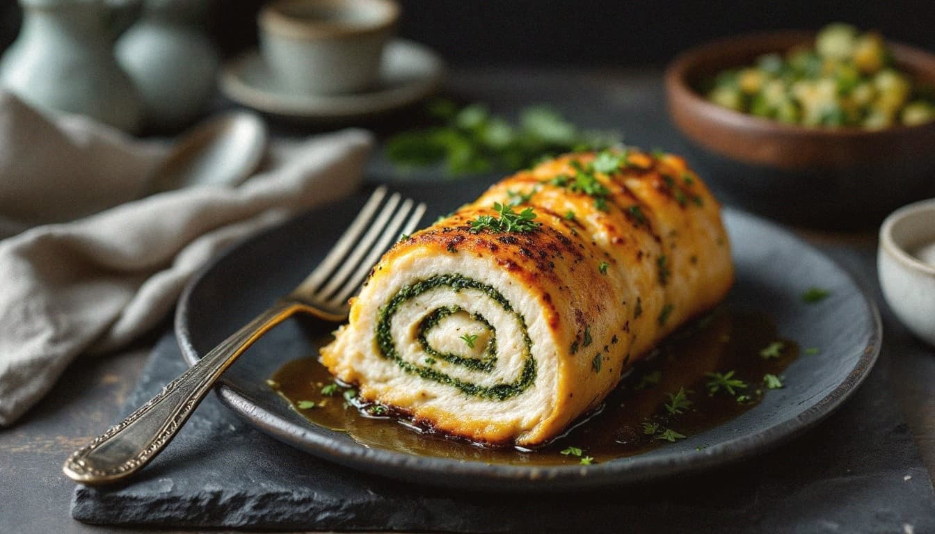 Ramp Gremolata Chicken Roulade with Morel Cream and Asparagus
