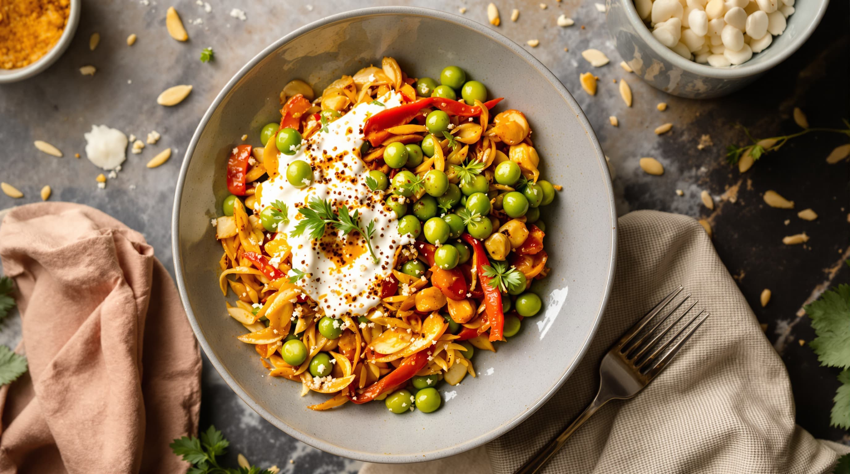 Spring Pea and Coconut Romesco with Smoked Paprika and Calamansi