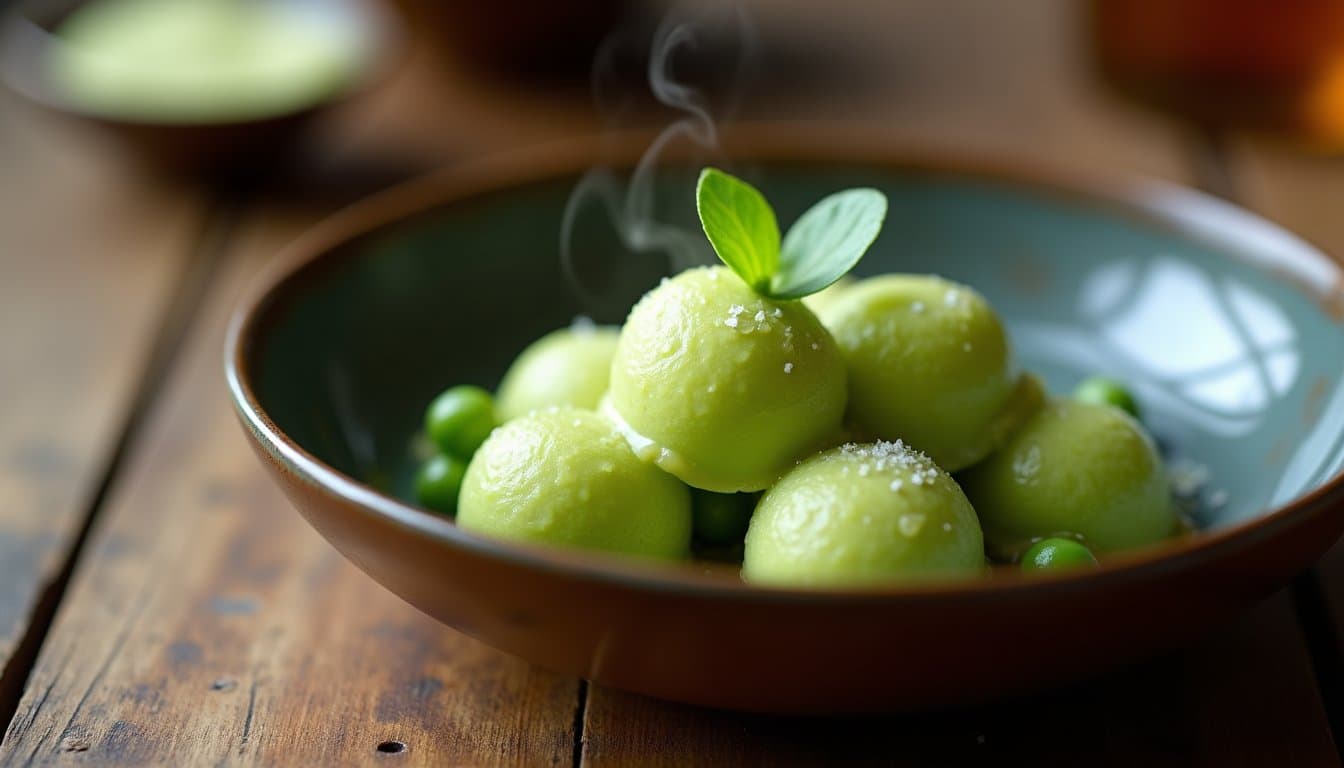 Spring Pea and Elderflower Sorbet with Lemon and Fresh Mint