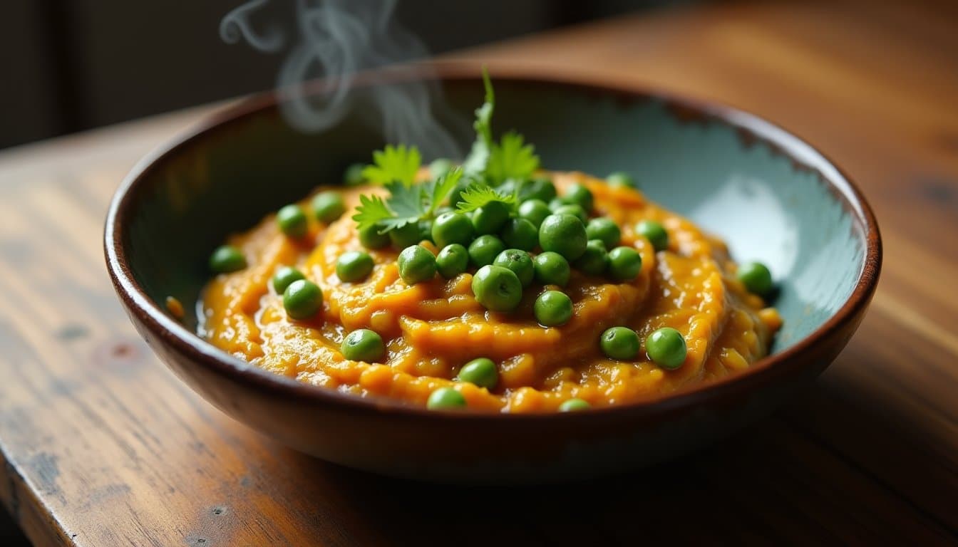Spring Pea and Ramp Dal with Wild Garlic Tadka and Crispy Curry Leaves