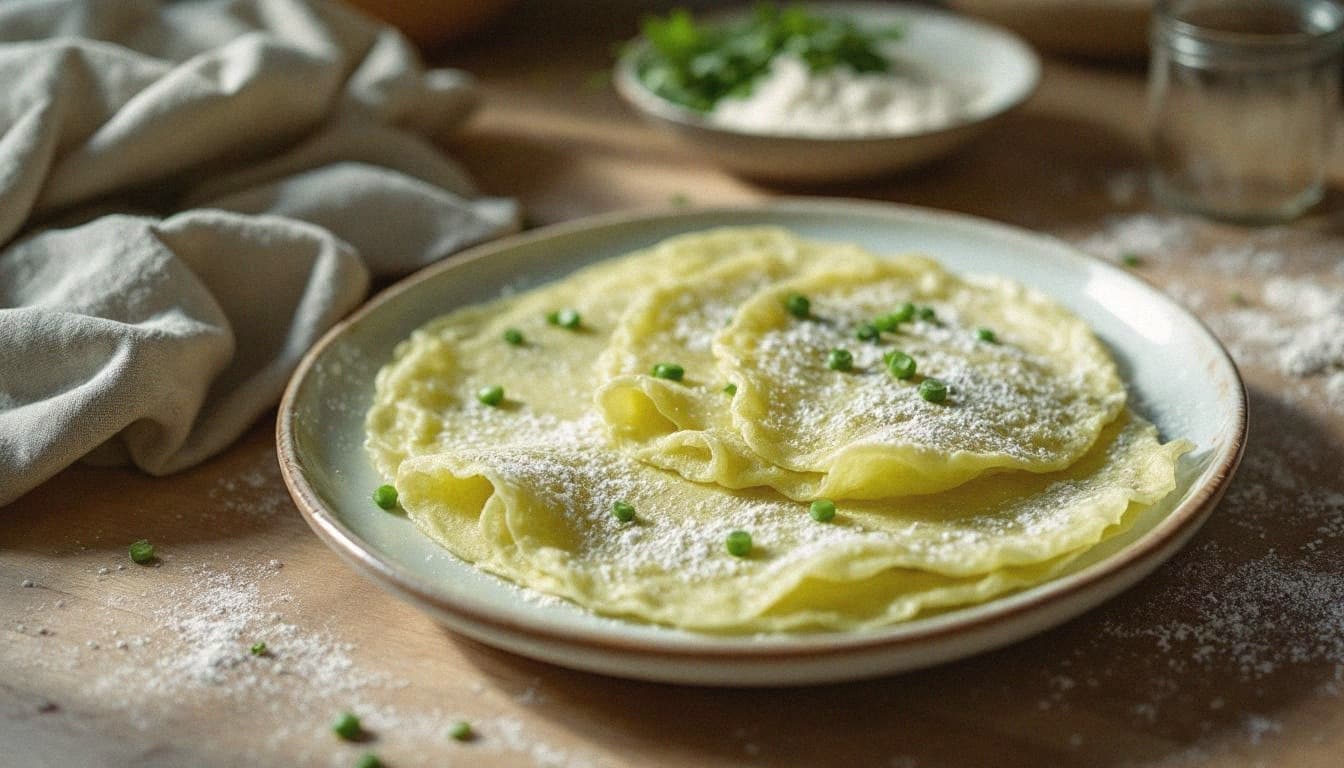 Spring Pea Tapioca Crepes with Charred Lime and Watercress Oil
