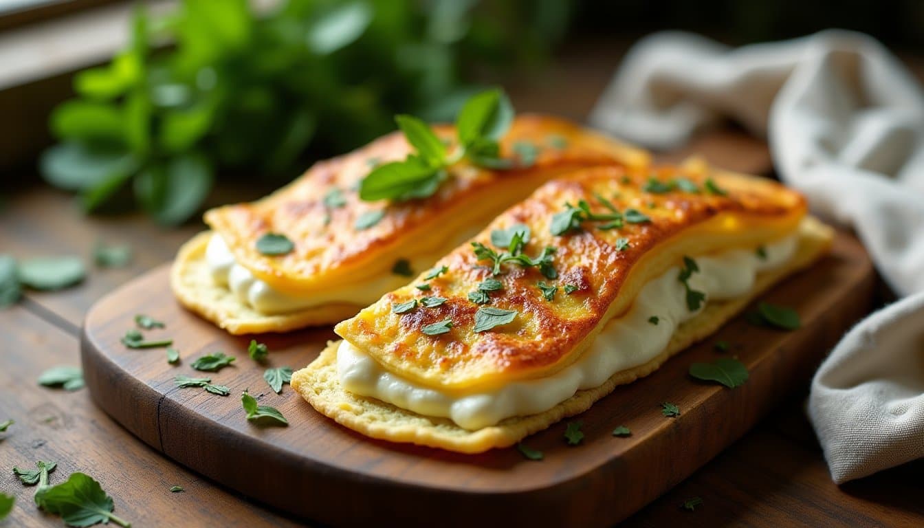Stinging Nettle and Cream Cheese Blintzes with Wild Garlic Oil
