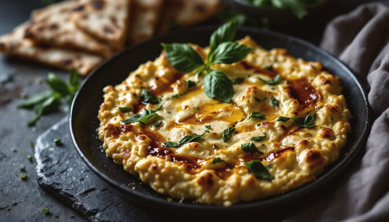 Wild Garlic Fatteh with Spring Peas and Pomegranate Molasses