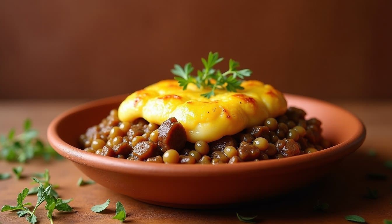 Wild Garlic Lamb Keema Shepherd's Pie with Ramp Mash and Pickled Pea Topping