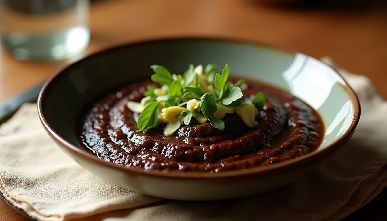 Wild Garlic Mole Negro with 100% Dark Chocolate and Smoked Duck