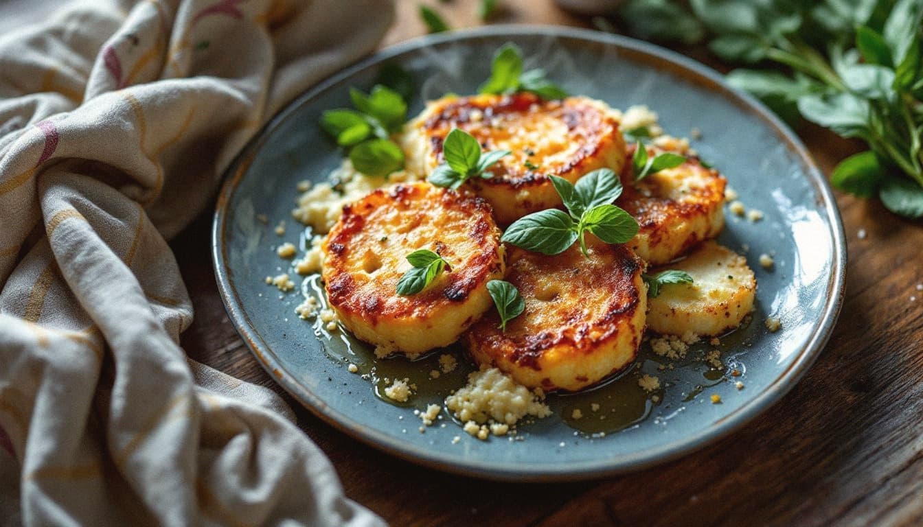 Wild Garlic Saganaki with Morel Mushrooms, Honey, and Ouzo