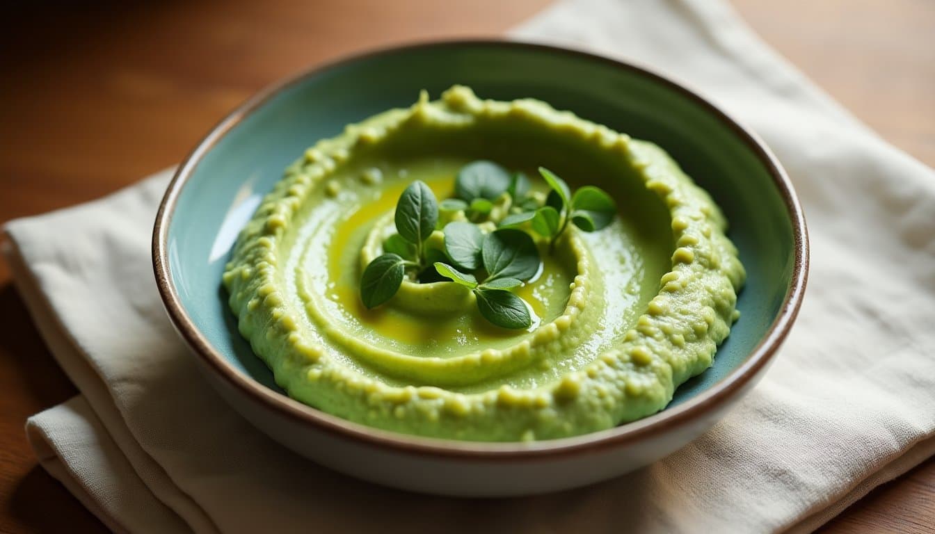 Wild Garlic & Spring Pea Hummus with Sumac Oil Flatbread