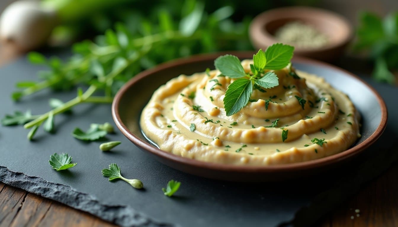 Wild Garlic & White Bean Dip with Spring Crudités and Ramp Oil